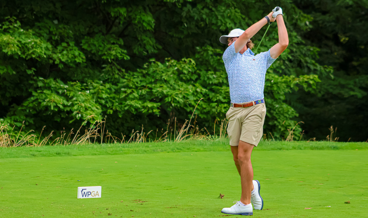 David Fuhrer teeing off on the 5th hole at Sunnehanna Country Club in the 125th WPGA Amateur Championship