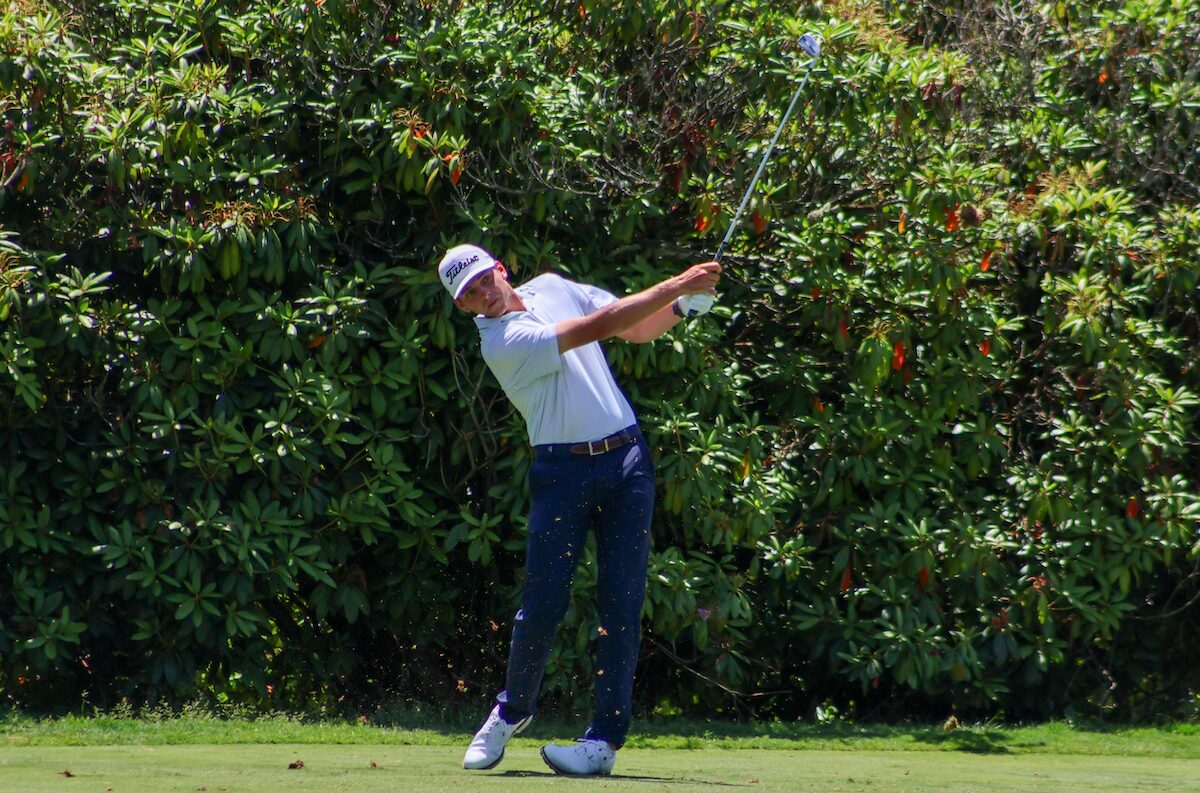 Palmer Jackson hitting his tee shot on #16.