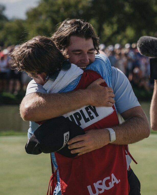 Neal Shipley with caddie, Carter Pitcairn, after winning his semi-final match in the U.S. Amateur. Photo courtesy of Back of the Range. Neal Shipley with caddie, Carter Pitcairn, after winning his semi-final match in the U.S. Amateur. Photo courtesy of Back of the Range.