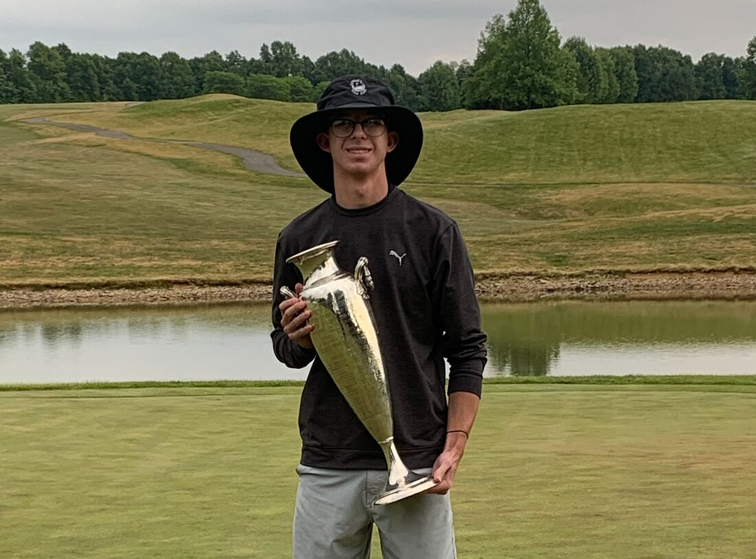 Griffin Hansberry with the Percy Preston Trophy after winning the 103rd WPGA Junior Championship at the Links at Spring Church