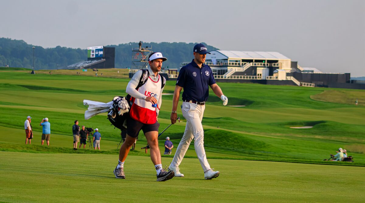 Matt Vogt and caddie Kevin O'Brien on the first hole this morning.