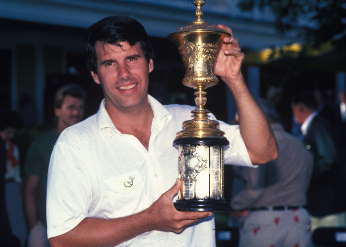 Jay Sigel holding the trophy aft3er winning the 1983 U.S. Amateur Championship at North South CC in Glenview, Ill. Photo courtesy of the USGA. Jay Sigel holding the trophy aft3er winning the 1983 U.S. Amateur Championship at North South CC in Glenview, Ill. Photo courtesy of the USGA.