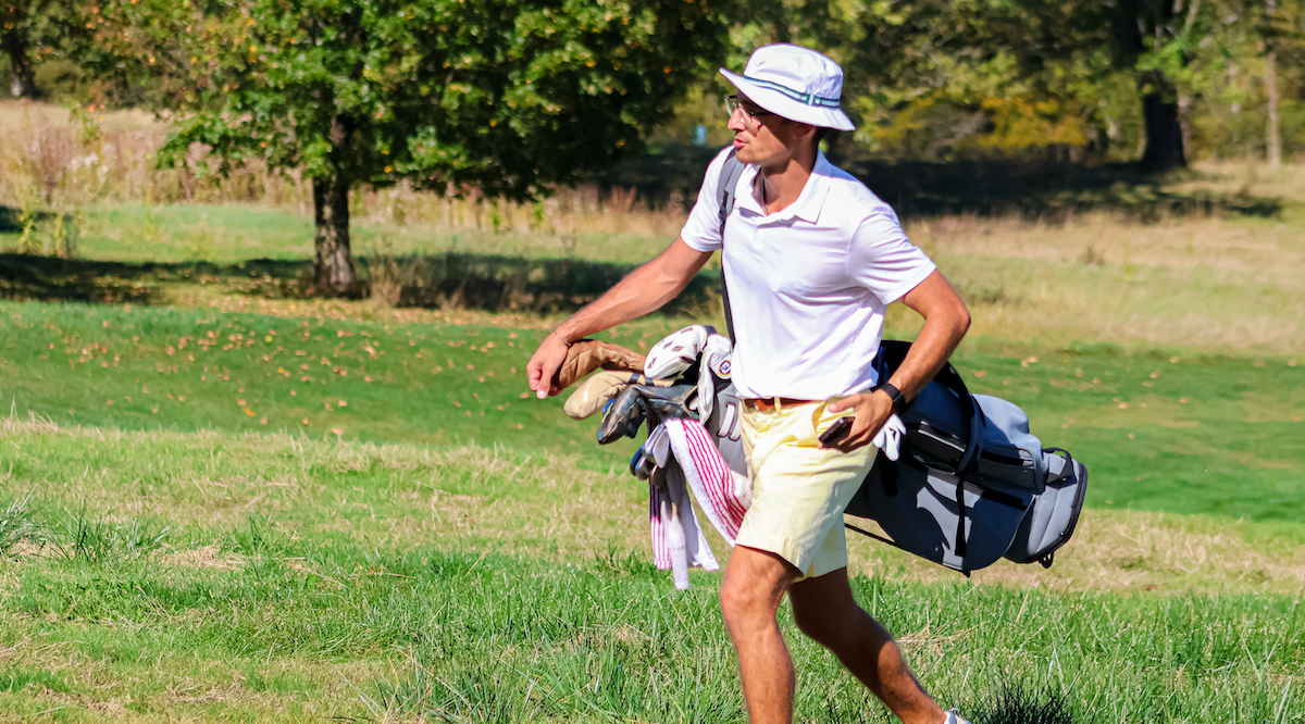 Amani D'Ambrosio walking off of the 9th green at Willowbrook Country Club during qualifying for the 2026 U.S. Amateur Four-Ball Championship